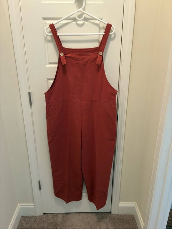 The Unbranded Brand Pants - Women's Terracotta Casual Overalls Jumpsuit Cropped Wide-Leg